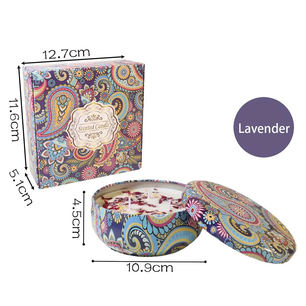 bougies parfumées boîte florale artistique motifs colorés cadeaux anniversaire mariage