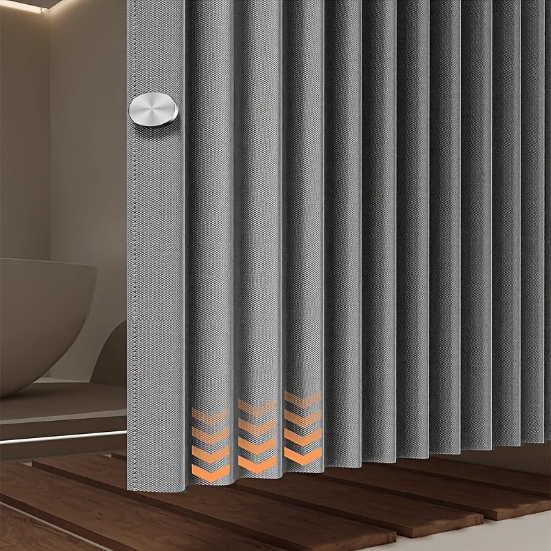 rideau douche gris rayures vertical adhésif moderne salle bain polyester durable decoration accessoire