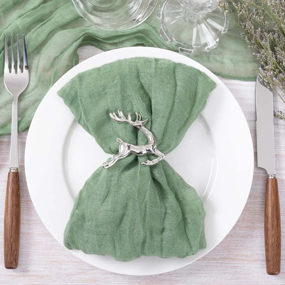 serviettes table moderne vert olive 100% polyester anneaux métalliques maison restaurant mariage fêtes textures