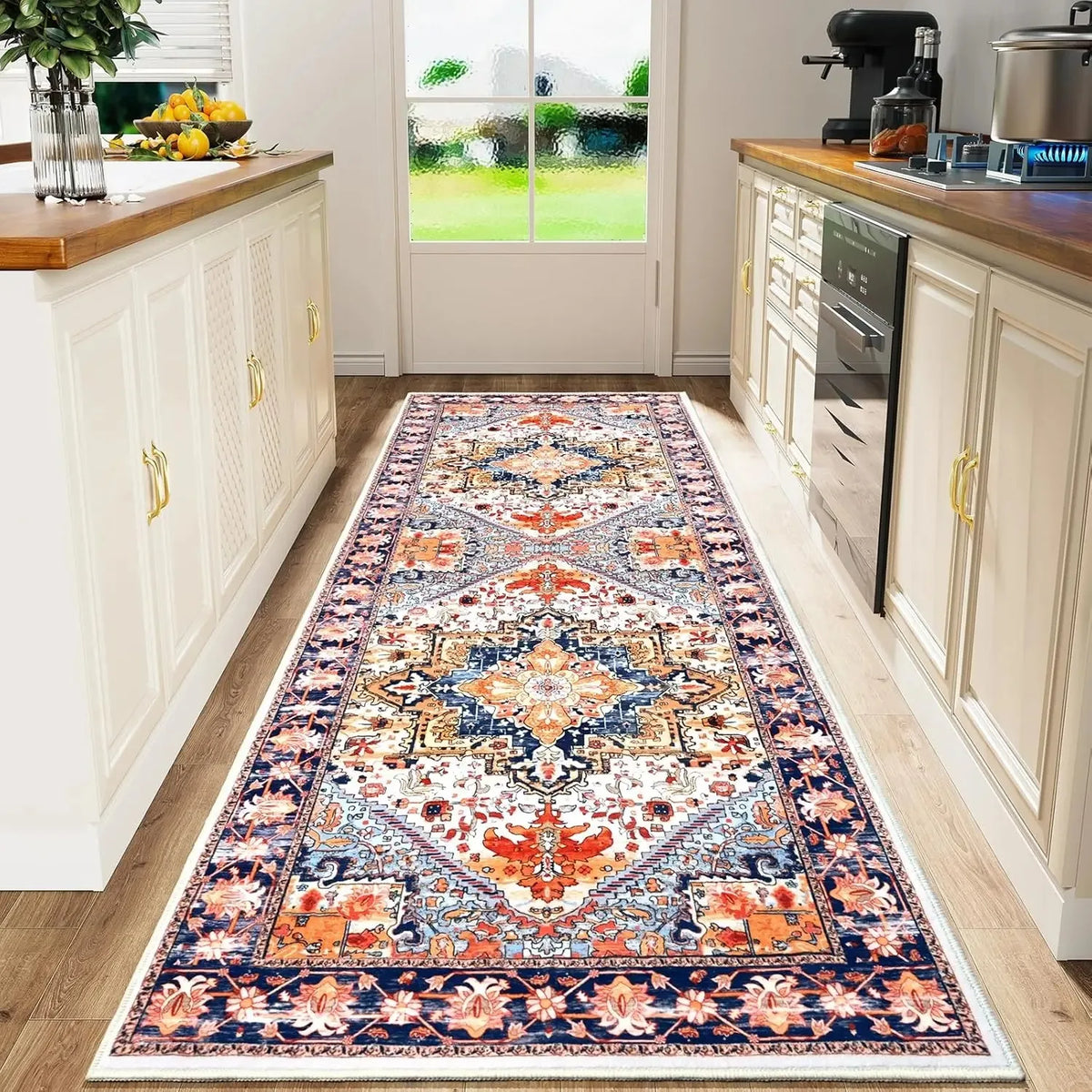 tapis sol intérieur motif floral classique polyester lavable salon cuisine couloir