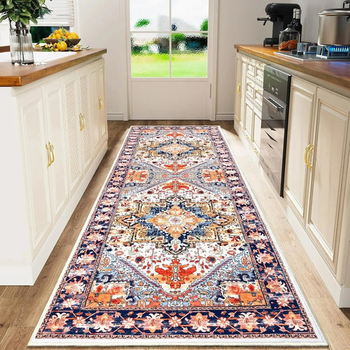 tapis sol intérieur motif floral classique polyester lavable salon cuisine couloir