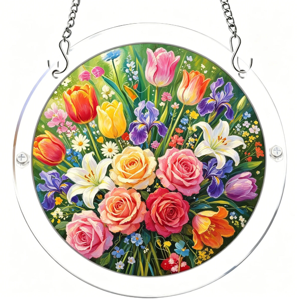puzzle circulaire multicolore fleurs art floral clips métalliquesintérieur décoration suspendue motifs floraux
