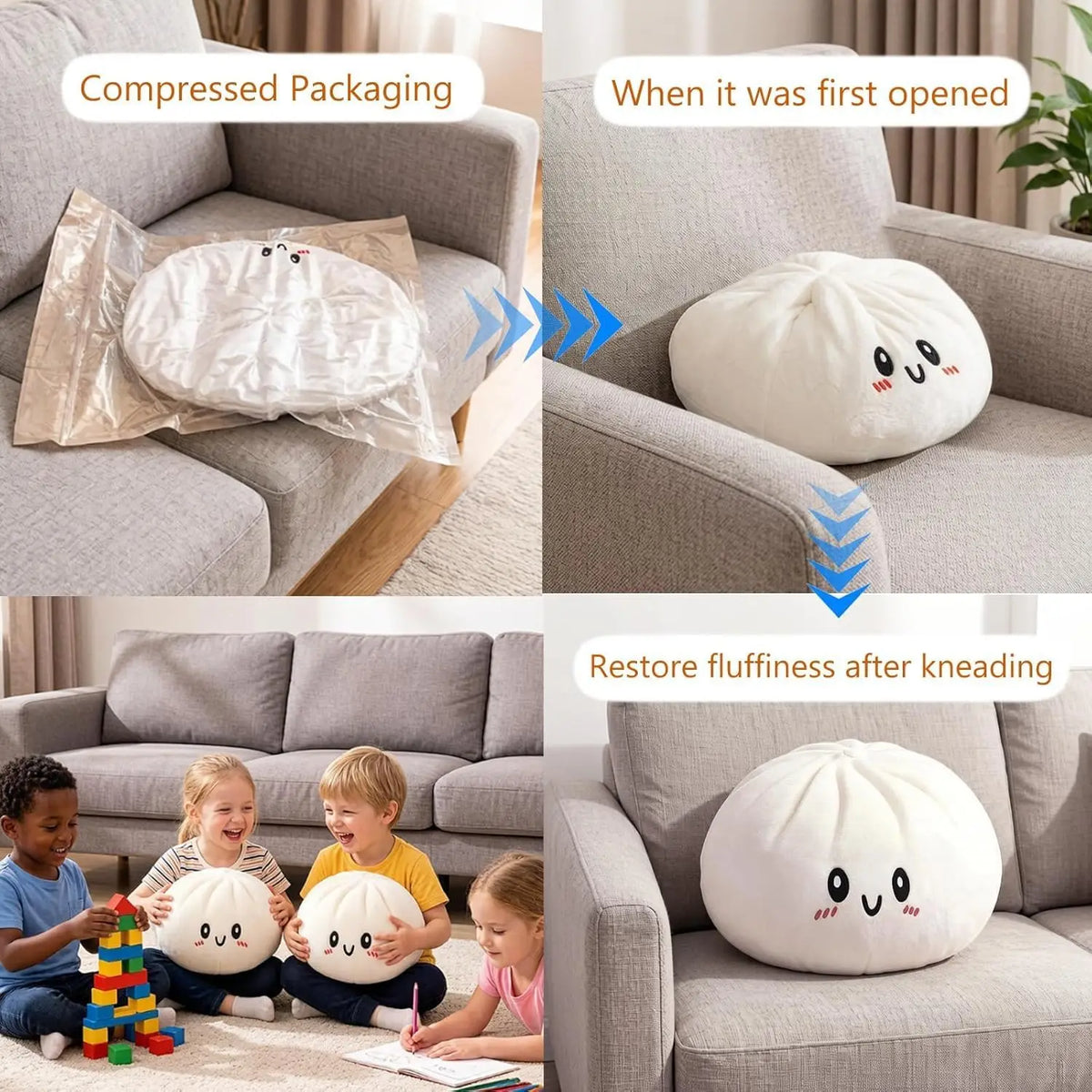 coussin blanc visage mignon oreilles noires sourire rouge décoratif chambre tendance anti stress doux