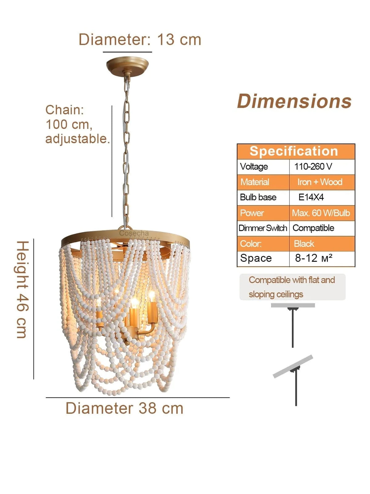 lustre vintage bois blanc suspension chambre salon bohème éclairage intérieur
