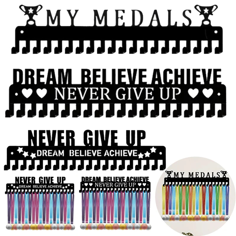 support mural médailles lettres my medals symboles trophées vis noir blanc moderne