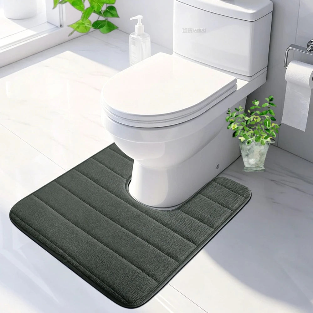 tapis salle bain moderne deux textures gris vert antidérapant bouclé rayures minimaliste