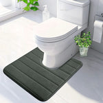 tapis salle bain moderne deux textures gris vert antidérapant bouclé rayures minimaliste