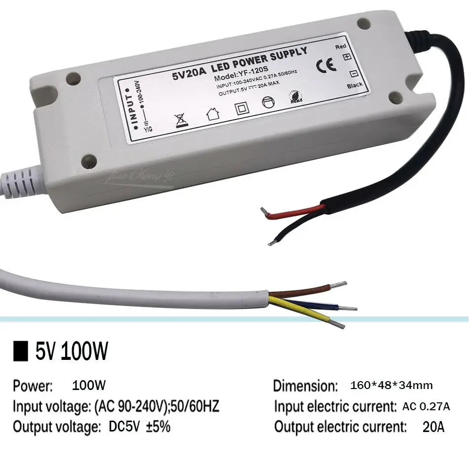 transformateurs led alimentation 5v 12v 60w 72w 100w câble adhésif blanc industrielle