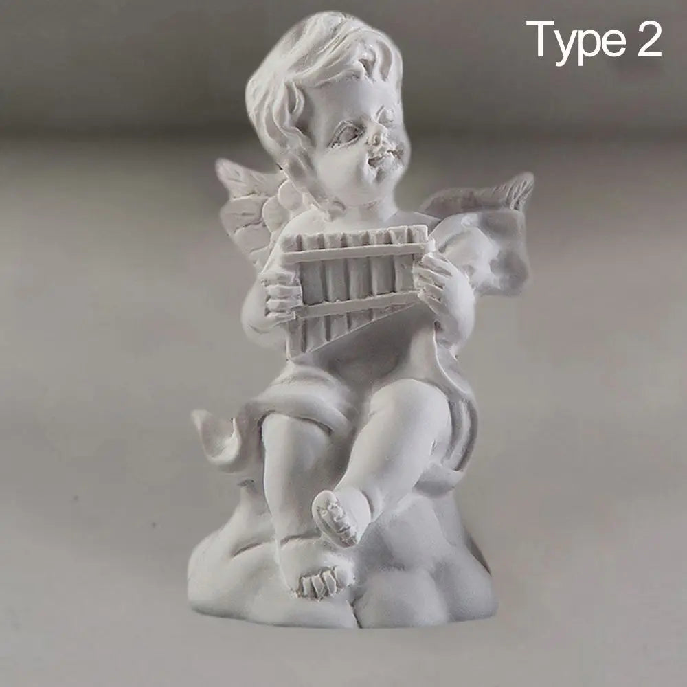 statuette ange blanc instrument classique résine polie décor maison 3.8x3.5x7cm