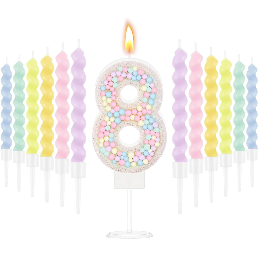 bougies anniversaire numérotées colorées spirales métalliques sucrées décoratives violet rose vert jaune blanc
