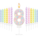 bougies anniversaire numérotées colorées spirales métalliques sucrées décoratives violet rose vert jaune blanc