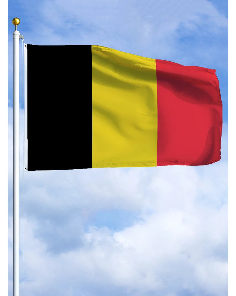 drapeau belge armoiries noir jaune rouge dorés polyester super tex décoration classique