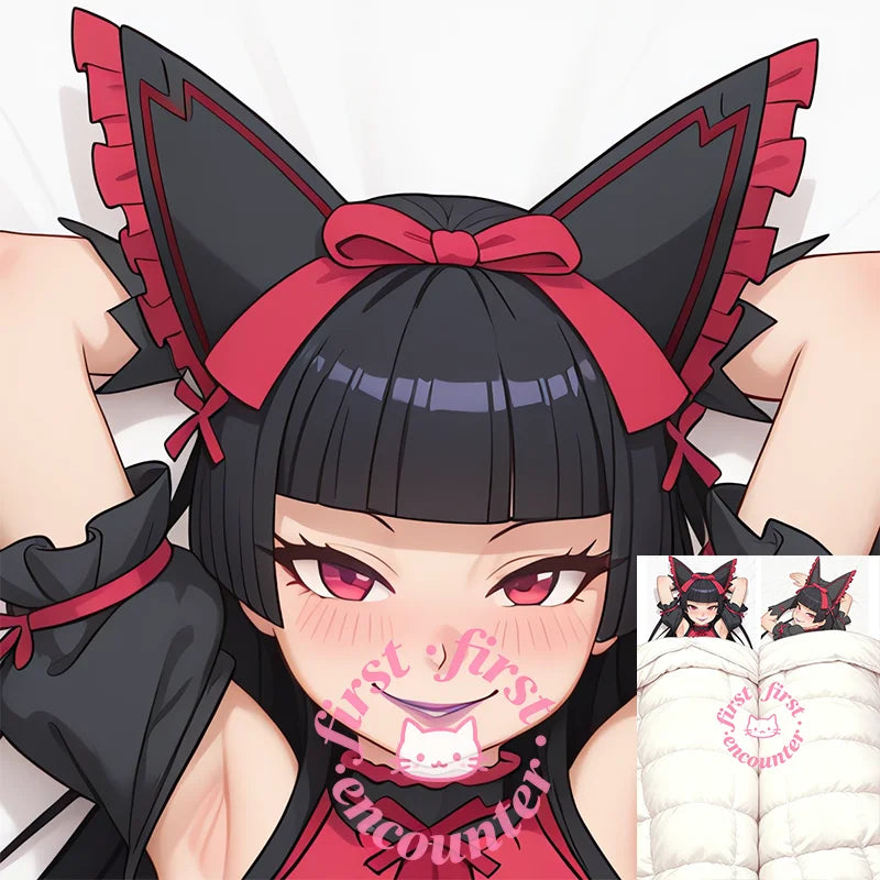 housse coussin oreilles chat motif anime noir rouge blanc polyester portrait adultère double face