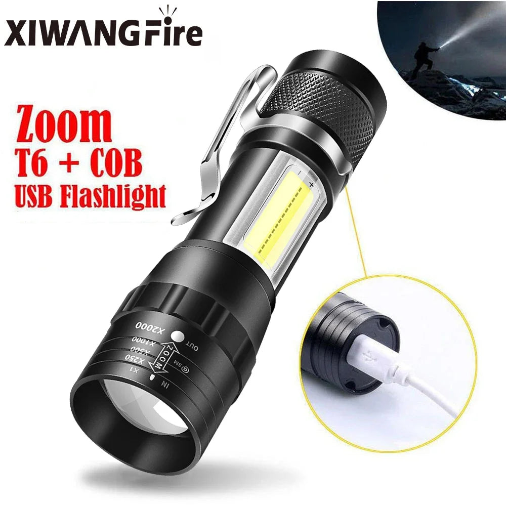 torche rechargeable led portable 6w 1800 lumens zoom étanche noire