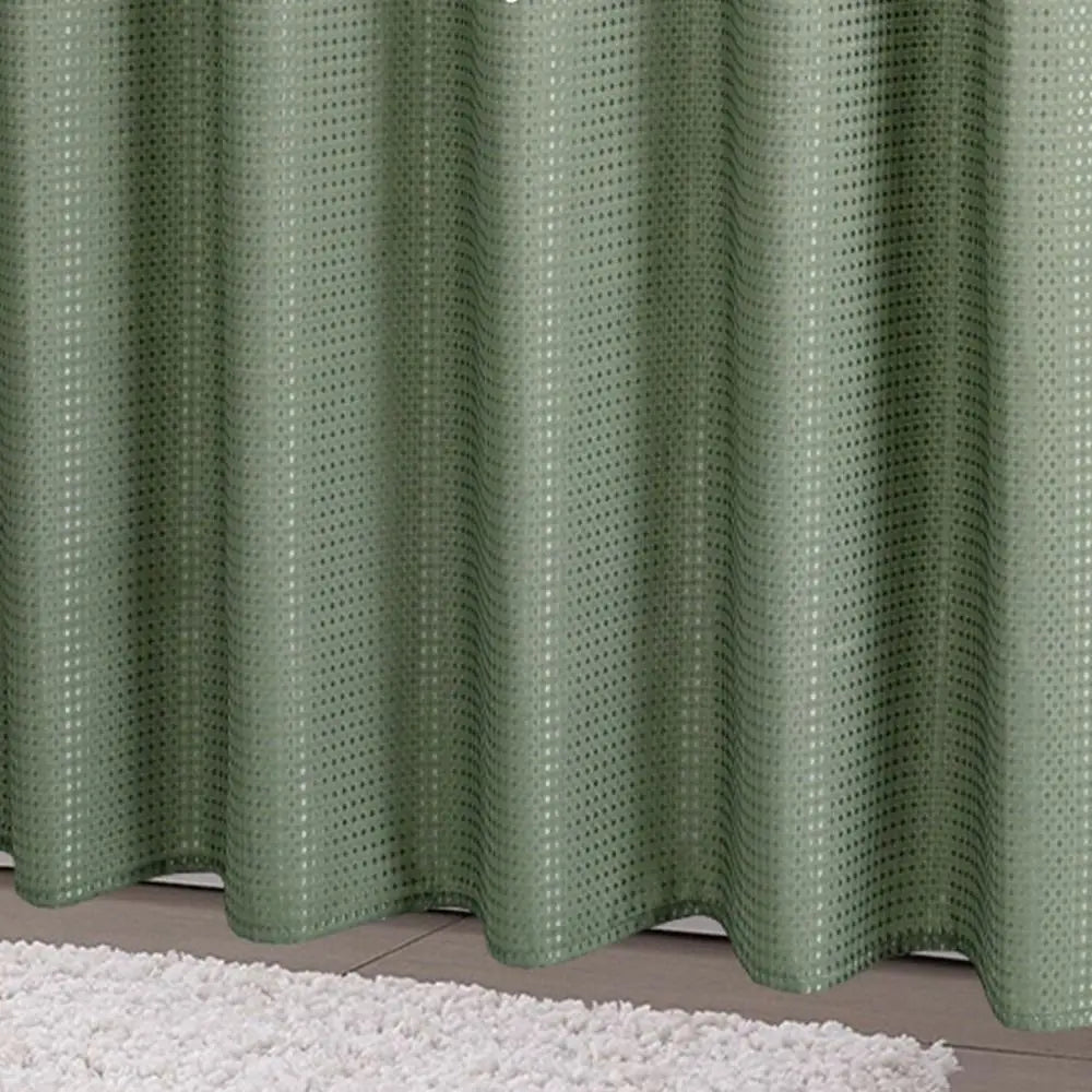rideau douche vert olive points dorés moderne imperméable polyester anneaux salle bain