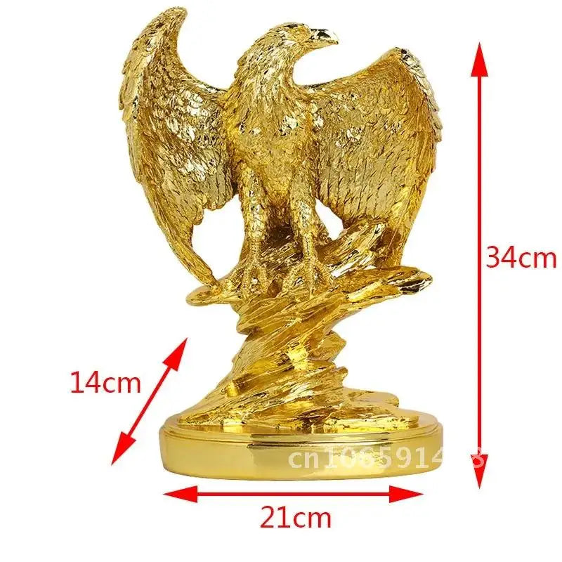 statue or aigle plumes détaillées surface brillante classique décorative résine posé socle rocheux