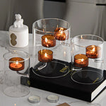 support bougies verre transparent moderne minimaliste clips bougeoirs décoration table événements centroń