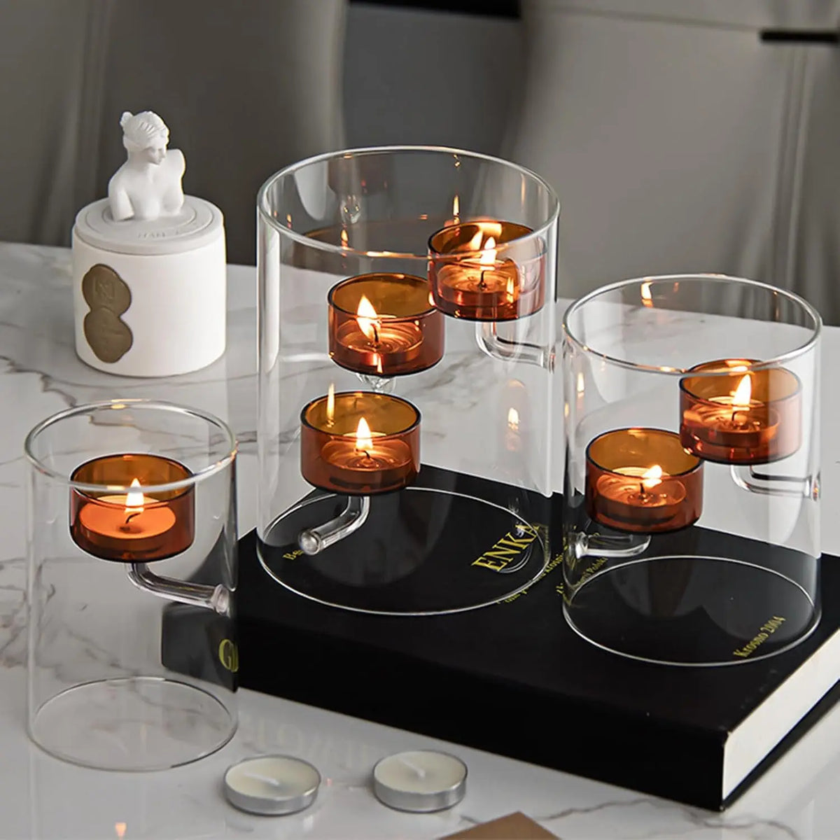 support bougies verre transparent moderne minimaliste clips bougeoirs décoration table événements centroń