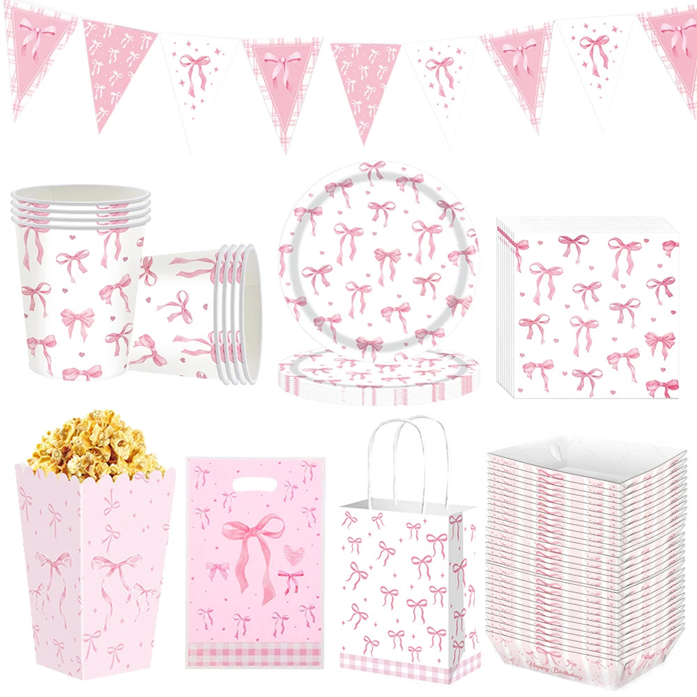 vaisselle jetable fête anniversaire mariage blanc rose arcs coeurs rayures pop corn sac cadeau