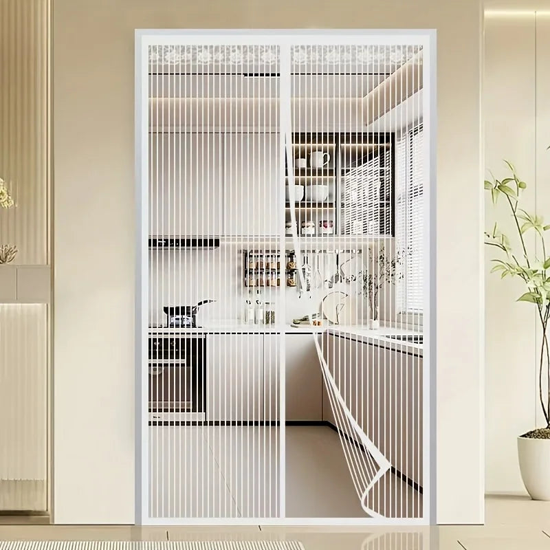 rideau porte blanc rayures verticales moderne opacité sans visibilité poignées bordure
