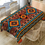 nappe géométrique aztèque moderne bleu orange rouge beige table manger polyester réutilisable