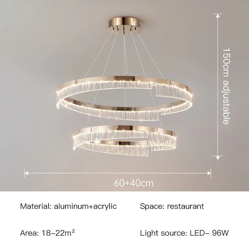 Suspension lumineuse moderne or transparent strass franges câbles suspendus led semi encastrée adjustable