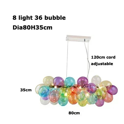 suspension lumineuse moderne transparente boules colorées violet bleu vert orange rose blanc