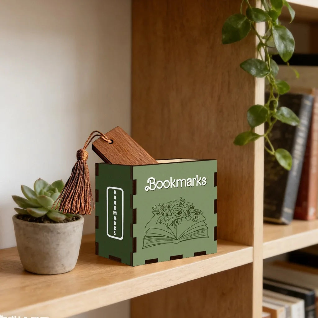 rangement bois marque pages décoratif literaire dessins fleurs livres ouverts