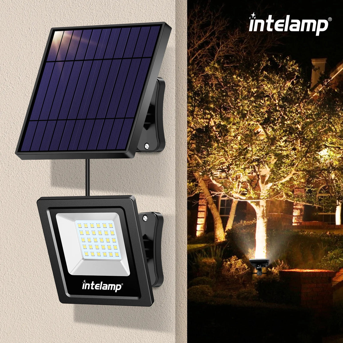projecteur solaire extérieur moderne led ip65 auto on off noir jaune panneau texturé fixations