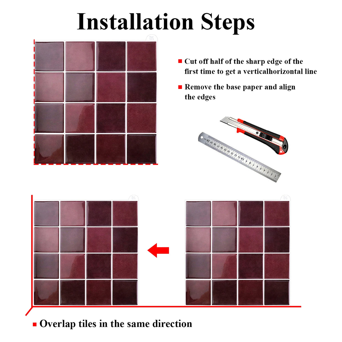 carreaux muraux autocollants 3d rouge foncé gris vert modernes 10 pièces facile