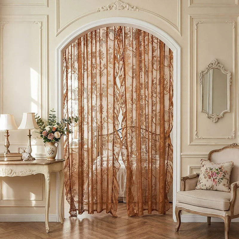 rideau floral transparent polyester beige clair classique décoration intérieure chambre