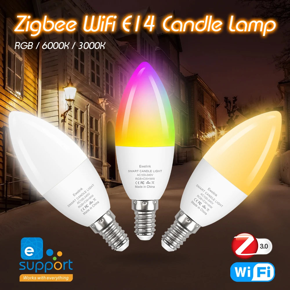 lampe led bougie blanc moderne base e14 wifi zigbee 1000 lumens 50000 heures