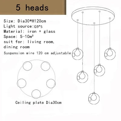 suspension lumineuse moderne verre transparent sphères simples éclairage led contemporain fixations invisibles