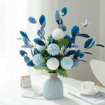 bouquet fleurs artificielles hortensia moderne décoration intérieure mariage bleu blanc vert