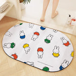 tapis bain dessin animé lapins gris jaune vert bleu rayures enfantin absorbant