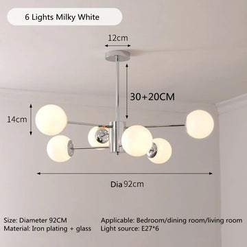 lampe suspension moderne chrome douze sphères translucides luminaire salon chambre cuisine blanc