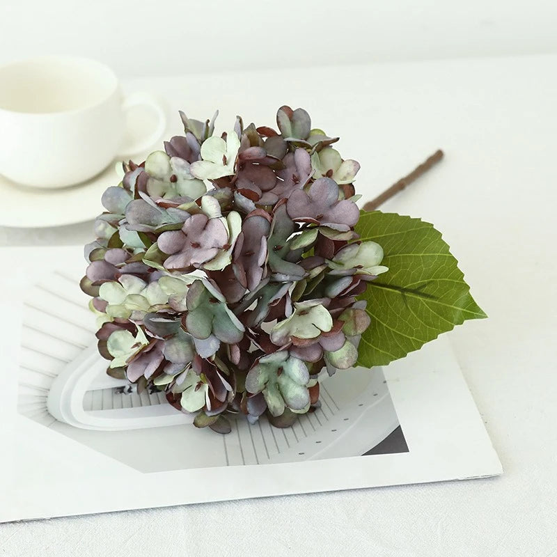 Décoration intérieure hortensia artificielle bouquet soie moderne 33cm vert gris blanc