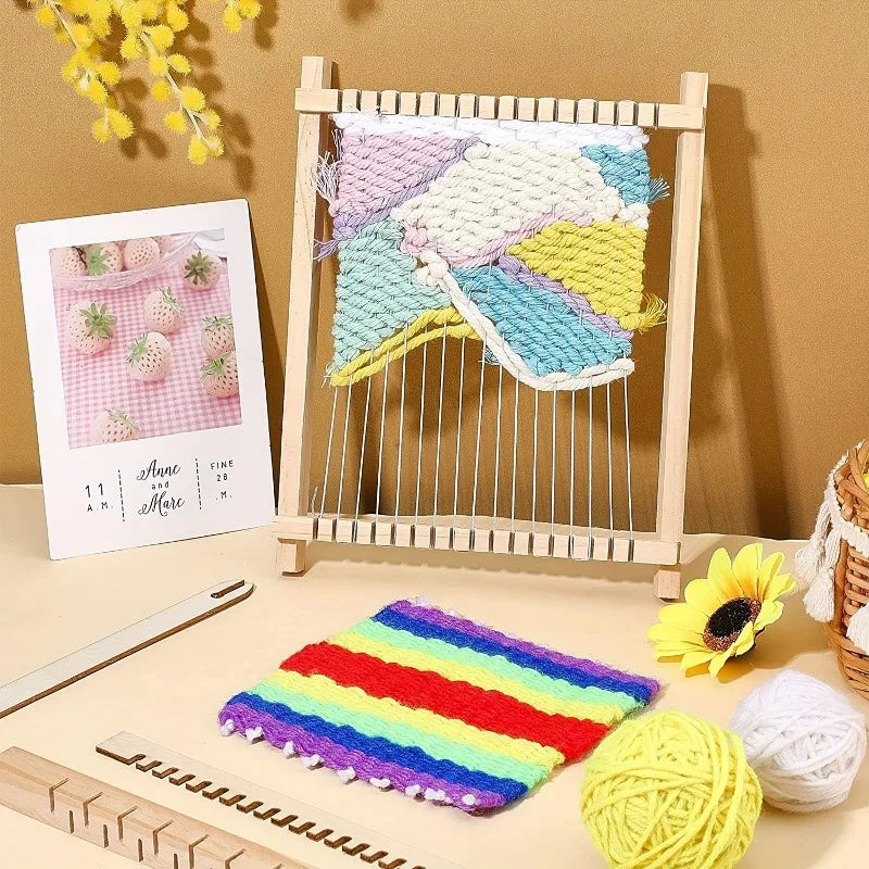 tissage main artisanal bois clips fil couleur crochet planche tapisserie DIY primitive
