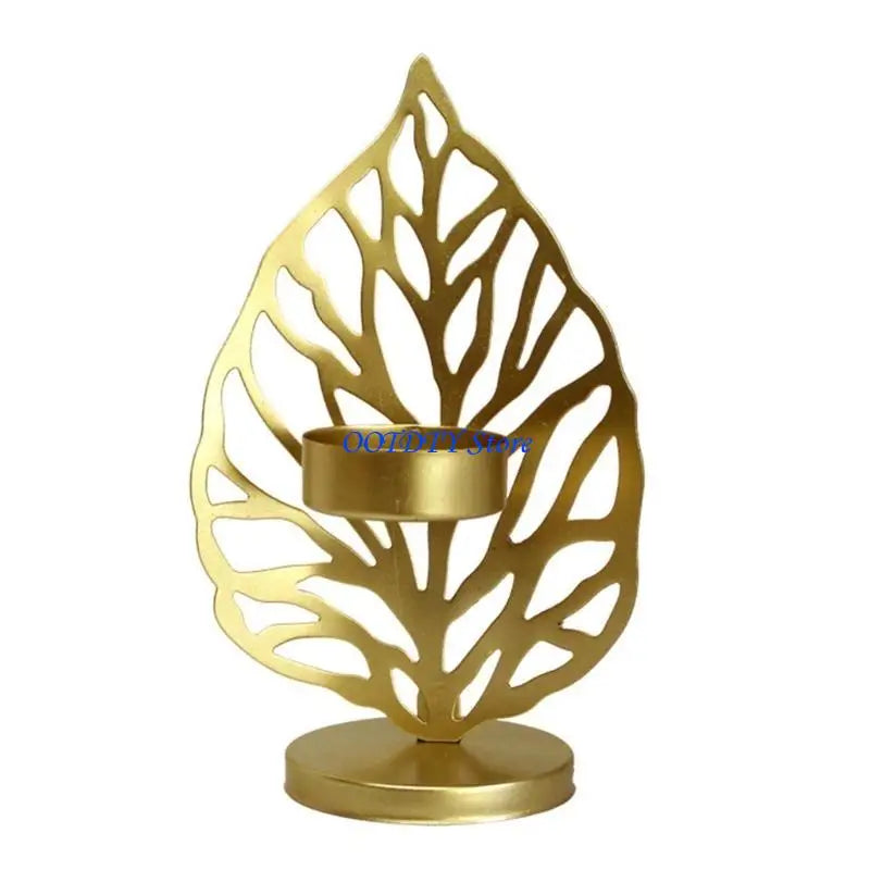 support bougie moderne élégant feuille stylisée gravure bougie non incluse base plate doré