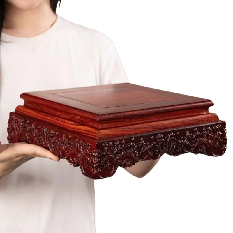 support bonsaï bois sculpté classique rouge brun figurines vases fleurs étagère japon traditionnel