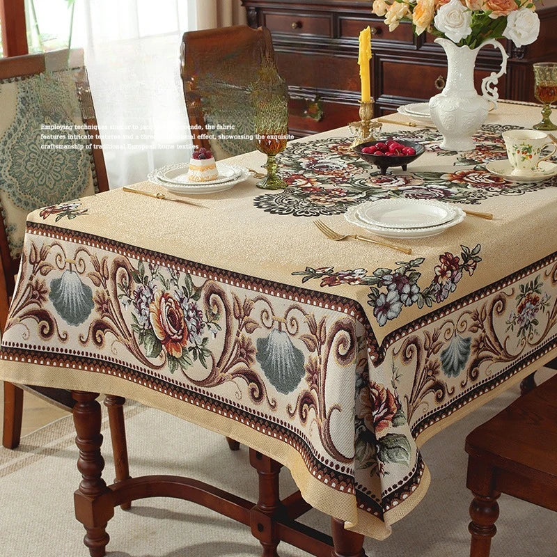 nappe table rectangle polyester fleur printemps été automne hiver traditionnelle européenne beige rouge verte