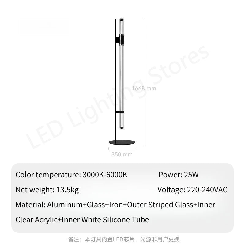lampe sol moderne minimaliste noir blanc interrupteur bouton led aluminium verre 160cm