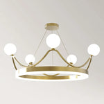 lampe suspendue moderne or blanc boules verre anneau central lumineux chaînes fixations