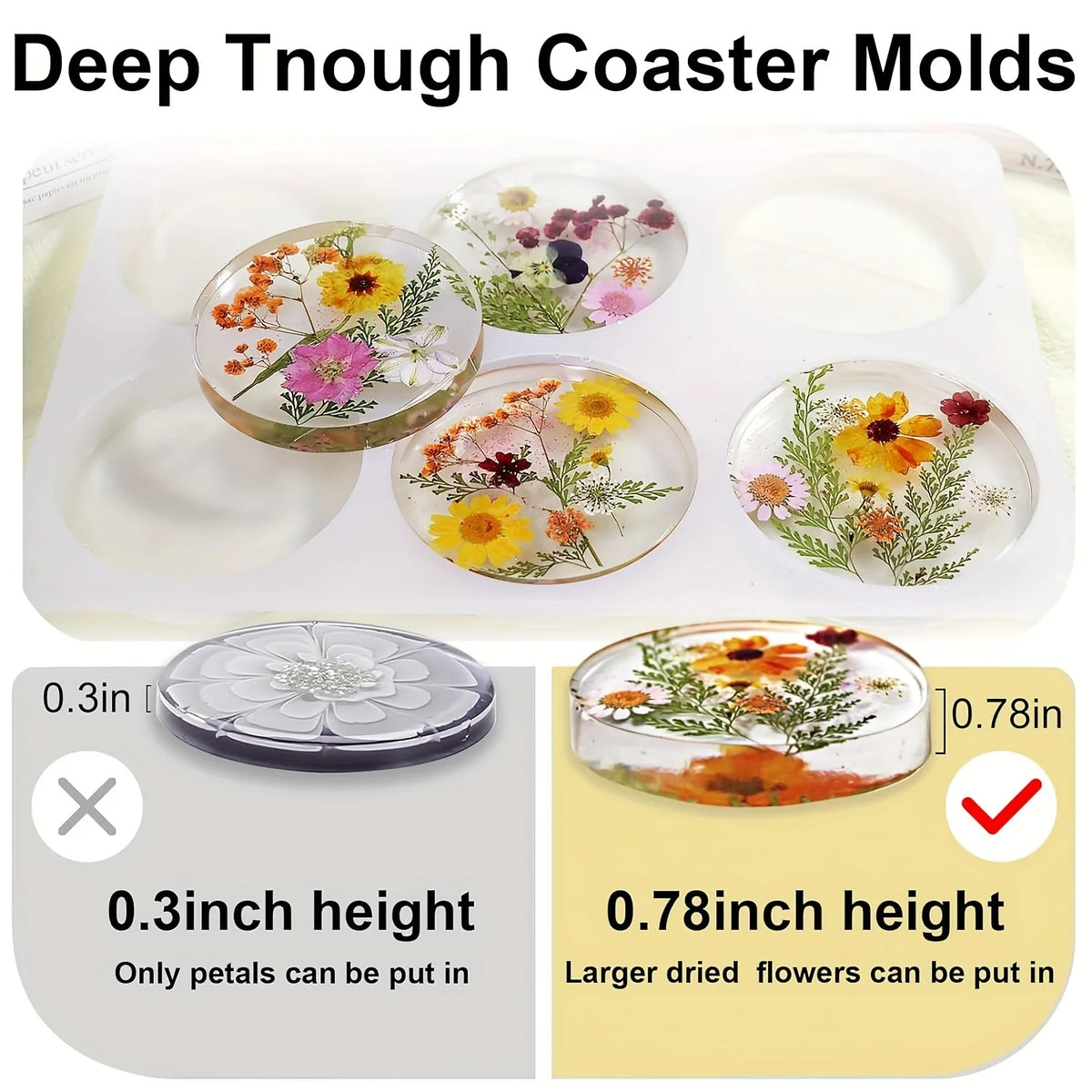 moule silicone coques transparentes fleurs séchées artisanat décoration maison epoxy résine circulaire cavités profondes