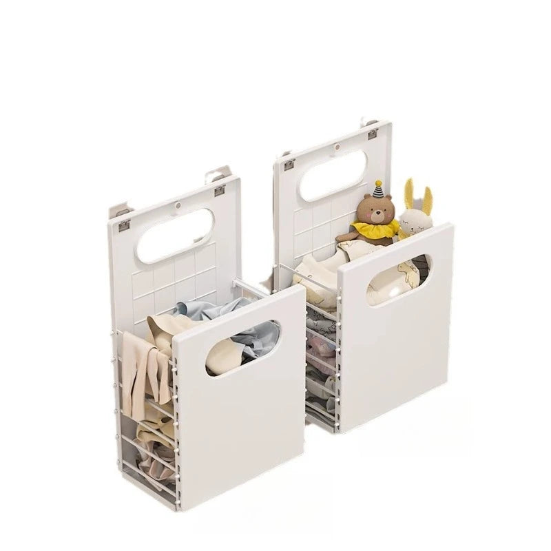 panier rangement pliable blanc moderne vêtements linge salle bain fixations crochets minimaliste