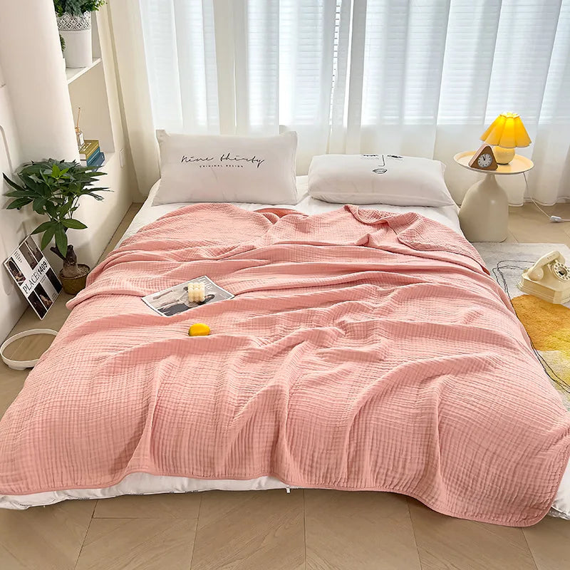 couverture coton japonaise solide moderne plissée portable été rose clair bleu vert jaune