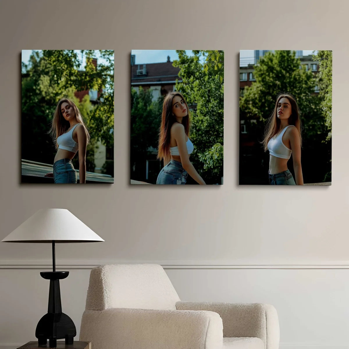 toiles d'art moderne portrait femme blanc bleu vert occasion fête noël anniversaire frameless(canvas)