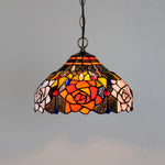 lampe suspendue tiffany fleurs stylisées multicolore rouge orange jaune vert noir adjustable chambre cuisine