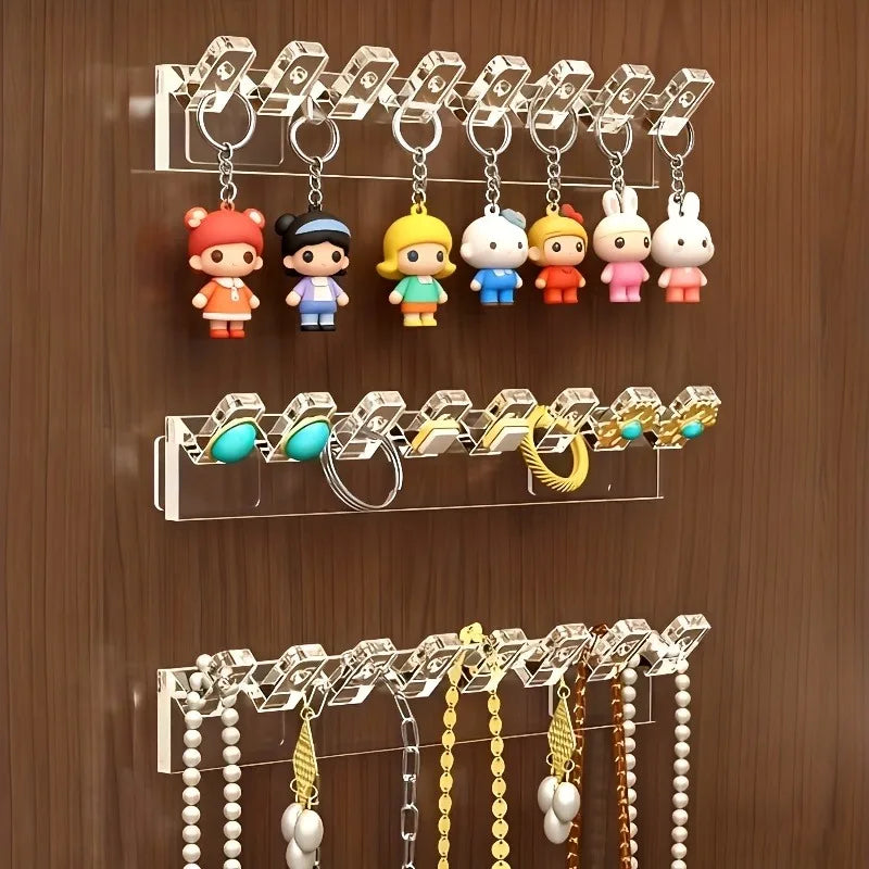 rangements muraux transparents modernes bijoux accessoires minimalistes porte clés bagues boucles doreilles colliers lisses
