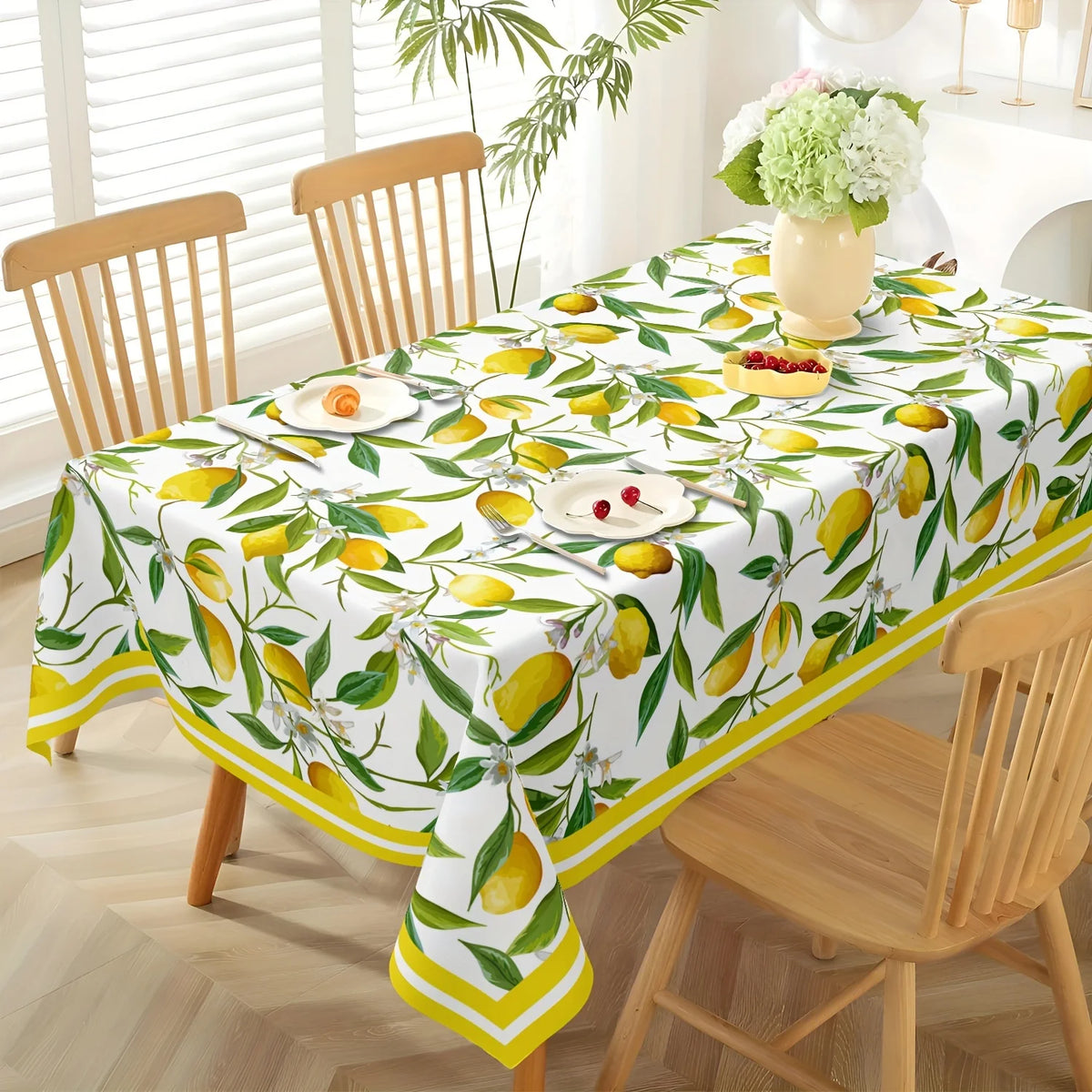 nappe rectangulaire moderne jaune citron feuilles décoration table fête polyester